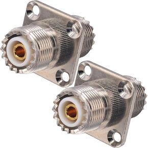 onelinkmore SO239 Coax Connector UHF Female to Female Coaxial Adapter Coupler CB Radio Adapter Joiner Coax Connector SO239 PL259 UHF VHF Antenna 4 Hole Flange Panel Mount Adapter Pack of 2