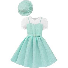 Kidsmian Kids Little Girls Ruffle Long Sleeve Solid Knit Top and Plaid Belted A-line Pleated Skirt with Hat