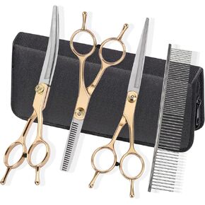 Grooming Kit for Dogs at Home, Fcysy Hair Scissors Thinning Shears Set for Dog Cat Pet Grooming, Curved Grooming Scissors Cat Trimming Scissors Tijeras para Cortar Pelo De Perros, Pet Grooming Tools
