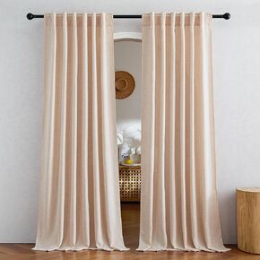 NICETOWN Faux Linen Semi Sheer Oatmeal Curtains 84 inch Length, Rod Pocket & Back Tab Washable Window Treatments Privacy with Light Filtering for Living Room/Farmhouse, W52 x L84, 2 Panels