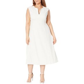 Calvin Klein Cap Sleeve V-Neck Scuba Crepe Midi Sheath