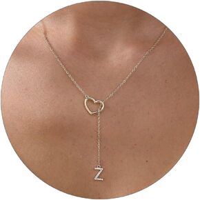 Gold Initial Necklaces for Women Dainty Gold Lariat Letter Necklace Personalized Heart Name Pendant Necklace Y-Shaped Chain Necklaces for Women Trendy Gold Jewelry