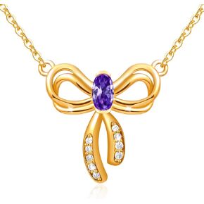 RIVIKO Bow Birthstone Necklace for Women,925 Sterling Silver Gold Plated Bow Pendant Trendy,Bowknot Choker Chain Anniversary Birthday Jewelry Gift for Women Girls Her Wife Daughter Girlfriend