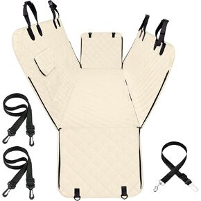 AOKJOY غطاء مقعد السيارة للكلاب غطاء مقعد الحيوانات الأليفة للمقعد الخلفي غير قابل للانزلاق غطاء مقعد متين مقاوم للماء مع جيب تخزين لشاحنة السيارة وسيارات الدفع الرباعي بيج in Kuwait