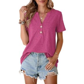 BELAROI Plus Size Womens Tops Summer Tshirts Short Sleeve Henley V Neck Button Up Tunic Shirts Casual Blouses Loose Fit