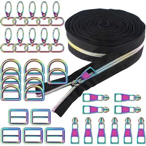 CENOZ Rainbow Purse Hardware, 25mm Metal Rainbow Swivel Snaps Hooks, D Ring,Tri-Glides Slide Buckles and 5 Yards Rainbow Teeth Nylon Zipper with 10PCS Pulls for Dog Collar Backpack Hardware Craft DIY in Kuwait