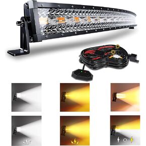 SLARY 42 بوصة 240 وات شريط إضاءة LED منحني أبيض/كهرماني ضوء ستروب مع ستة أوضاع قيادة أضواء الضباب بقعة الفيضانات أضواء مصد كومبو مع تبديل الأسلاك تسخير لشاحنة الطرق الوعرة 4WD SUV ATV UTV
