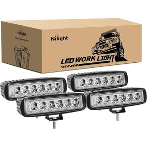 Nilight - 15019S-D Led Light Bar 4PCS 18w Spot Driving Fog Light Off Road Lights Boat Lights Driving Lights Led Work Light SUV Jeep Lamp,2 Years Warranty