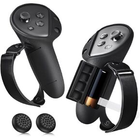 CloudValley Controller Grip Cover Compatible with Meta/Oculus Quest 3, with Battery Opening Silicone Cover & Adjustable Leather Knuckle Straps [Not for Charging Dock], Black