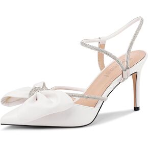 Bow Rhinestone Heels for Women Comfortable Crystal Strappy Heels Stiletto High Sandals Pointed Toe Wedding Shoes for Bride