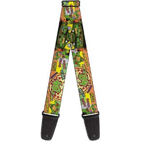 Buckle-Down Guitar Strap - Classic TMNT Turtles Pose14 '84 Pizza/Verbiage - 2" Wide - 29-54" Length
