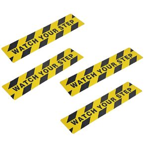 Watch Your Step Floor Decals Stickers 6 x 24 Inch Warning Sticker Adhesive Tape Anti Slip Abrasive Tape for Workplace Safety Wet Floor Caution - 4 Pcs