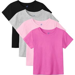 YERIOK 4 Pack Girls Shirts Toddler Short Sleeve Shirt Girls T Shirts Soft Cotton Tshirts Basic Tees Kids Summer Tops T-Shirts