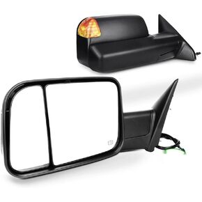 SCITOO Tow Mirrors Compatible with for 2009-2010 For Dodge For Ram 1500 2011-2016 For Ram 1500 2500 3500 Pickup Truck Mirrors Power Adjusted Heated Turn Signal Puddle Light Black Towing Mirrors LH RH