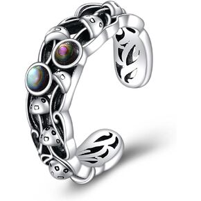 CRMAD Mushroom Ring for Women Men Sterling Silver Abalone Shell Ring Vintage Silver Ring Jewelry Gift