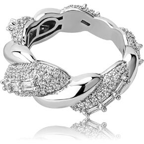 JINAO 14k 6 Times Gold Plating Iced Out Clusters of Baguette and Round Lab Diamond 5A+ CZ Stones Big Twist Shape Hip Hop Ring Twist Vine Setting Ring Fashion Jewelry Gift for Men Women