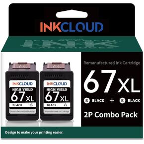 خرطوشة حبر سوداء معاد تصنيعها 67xl من INKCLOUD متوافقة مع HP 67 67XL لـ 2700 2700e 2752 2752e 2755 2755e 4100 4152e 4155 4155e 6000 6055e 6055 6452 6458e 6 طابعة 455 6455e