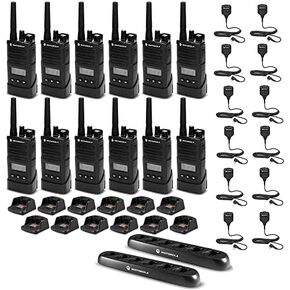 12 x Motorola RMU2080d On-Site 2-Way Business Radio with Display (RMU2080D) + 2 x Motorola 6 Bank Charger + 12 x HKLN4606 Remote Speaker Mic + More - 12 Pack with Mics Bundle