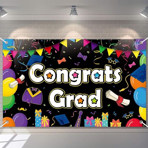 Preschool Graduation Party Decorations Backdrop Colorful Congrat Grad Banner for Kindergarten Class of 2024 Party Signs Congratulations Grad Party Favor Supplies for Kids in Saudi Arabia