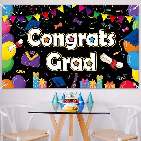 Preschool Graduation Party Decorations Backdrop Colorful Congrat Grad Banner for Kindergarten Class of 2024 Party Signs Congratulations Grad Party Favor Supplies for Kids in Saudi Arabia