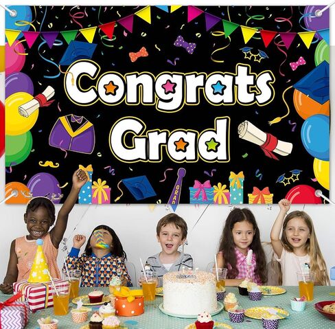 Preschool Graduation Party Decorations Backdrop Colorful Congrat Grad Banner for Kindergarten Class of 2024 Party Signs Congratulations Grad Party Favor Supplies for Kids in Saudi Arabia