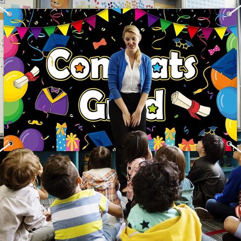 Preschool Graduation Party Decorations Backdrop Colorful Congrat Grad Banner for Kindergarten Class of 2024 Party Signs Congratulations Grad Party Favor Supplies for Kids in Saudi Arabia