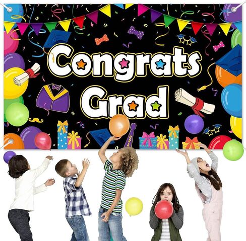 Preschool Graduation Party Decorations Backdrop Colorful Congrat Grad Banner for Kindergarten Class of 2024 Party Signs Congratulations Grad Party Favor Supplies for Kids in Saudi Arabia