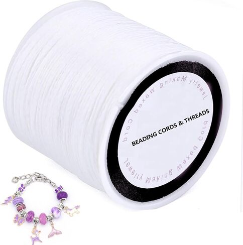 سلك مشمع لصنع المجوهرات، 116 ياردة 0.5 مم سلسلة سوار خرز خيط خيط مشمع من البوليستر المشمع (أبيض) in Kuwait