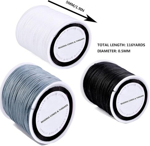 سلك مشمع لصنع المجوهرات، 116 ياردة 0.5 مم سلسلة سوار خرز خيط خيط مشمع من البوليستر المشمع (أبيض) in Kuwait