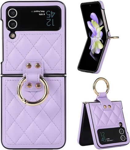Galaxy Z Flip 3 5G Leather Case with Ring, Anti-Scratch Shockproof Back Cover - Black in Kuwait