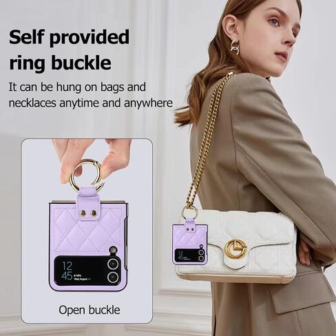 Galaxy Z Flip 3 5G Leather Case with Ring, Anti-Scratch Shockproof Back Cover - Black in Kuwait