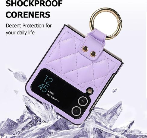 Galaxy Z Flip 3 5G Leather Case with Ring, Anti-Scratch Shockproof Back Cover - Black in Kuwait