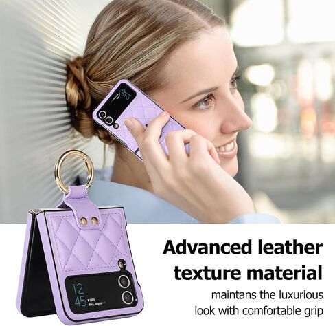 Galaxy Z Flip 3 5G Leather Case with Ring, Anti-Scratch Shockproof Back Cover - Black in Kuwait