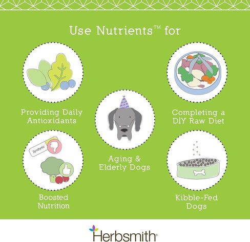Herbsmith Nutrients Superfood Dog Multivitamin الذي يحتوي على فيتامينات ومعادن من الأطعمة الكاملة يعزز الطحن أو المواد الخام التي تصنعها بنفسك مع مضادات الأكسدة للجراء وكبار السن - 6.5 أونصة in Saudi Arabia