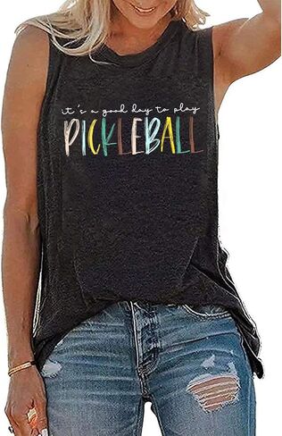 إنه يوم جيد للعب Pickleball تانك القمم المرأة مضحك إلكتروني طباعة Pickleball قميص Pickleball عاشق هدية القمم in Kuwait