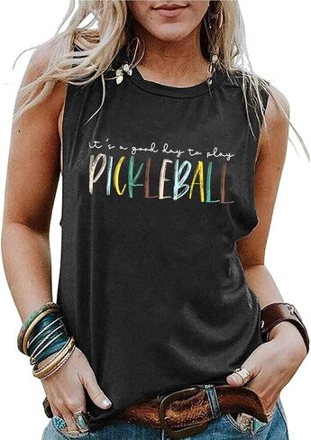 إنه يوم جيد للعب Pickleball تانك القمم المرأة مضحك إلكتروني طباعة Pickleball قميص Pickleball عاشق هدية القمم in Kuwait