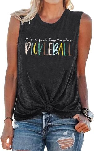 إنه يوم جيد للعب Pickleball تانك القمم المرأة مضحك إلكتروني طباعة Pickleball قميص Pickleball عاشق هدية القمم in Kuwait