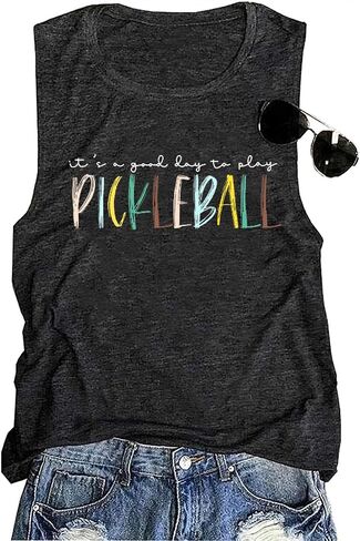 إنه يوم جيد للعب Pickleball تانك القمم المرأة مضحك إلكتروني طباعة Pickleball قميص Pickleball عاشق هدية القمم in Kuwait