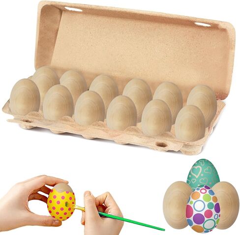 Unpainted Wooden Eggs, Perfect for Easter Crafts, Décor and Egg Hunts in Carton, 2.3" Inches (6-Pack) in Kuwait