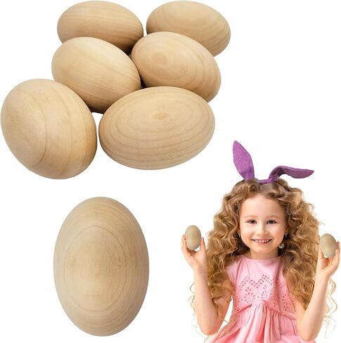 Unpainted Wooden Eggs, Perfect for Easter Crafts, Décor and Egg Hunts in Carton, 2.3" Inches (6-Pack) in Kuwait