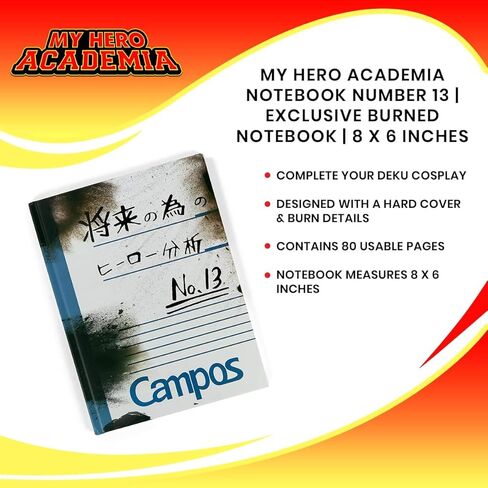 دفتر My Hero Academia Deku رقم 13 | Izuku Midoriya دفتر تحليل البطل المحترق الحصري | قاعدة عريضة 80 صفحة | 8 × 6 بوصات in Kuwait