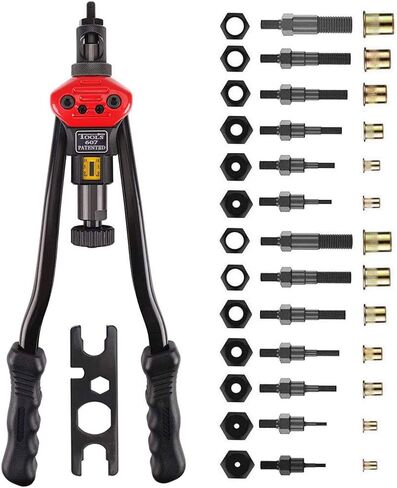 أداة برشام TWT 16 بوصة برشام أعمى يدويًا، إجمالي 13 مماسك M3 M4 M5، m6، m8، m10 M12، 8-32،10-24،1/4-20،5/16-18،3/8-16,1 /2-13 + 125 قطعة من صواميل المسامير in Kuwait