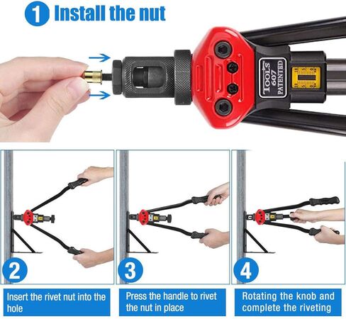 أداة برشام TWT 16 بوصة برشام أعمى يدويًا، إجمالي 13 مماسك M3 M4 M5، m6، m8، m10 M12، 8-32،10-24،1/4-20،5/16-18،3/8-16,1 /2-13 + 125 قطعة من صواميل المسامير in Kuwait