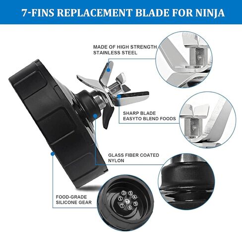 KaiSenWo [نموذج جديد] شفرة بديلة SS101 لملحقات خلاط النينجا، شفرة خلاط ذات 7 زعانف متوافقة مع خلاط Nutri Ninja SS101، SS101TGT، CO351B، SS100، SS150، SS151، SS300، SS350، SS351 in Kuwait