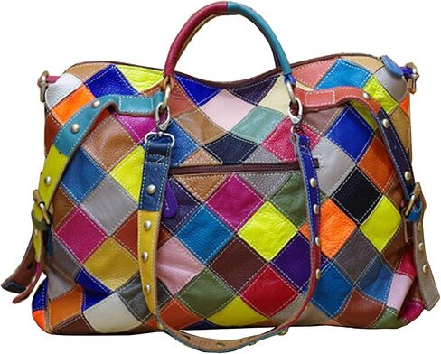 Women's Multicolor Tote Handbag Abstract Design Handbag Genuine Leather Hobo Shoulder Purse in Saudi Arabia