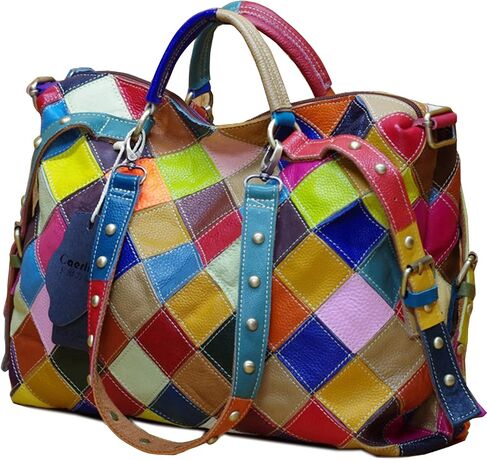 Women's Multicolor Tote Handbag Abstract Design Handbag Genuine Leather Hobo Shoulder Purse in Saudi Arabia