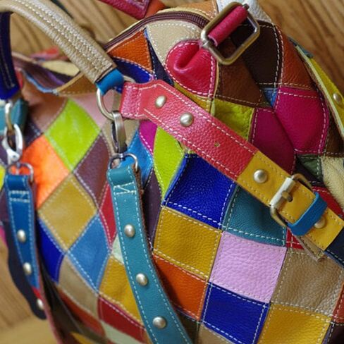 Women's Multicolor Tote Handbag Abstract Design Handbag Genuine Leather Hobo Shoulder Purse in Saudi Arabia