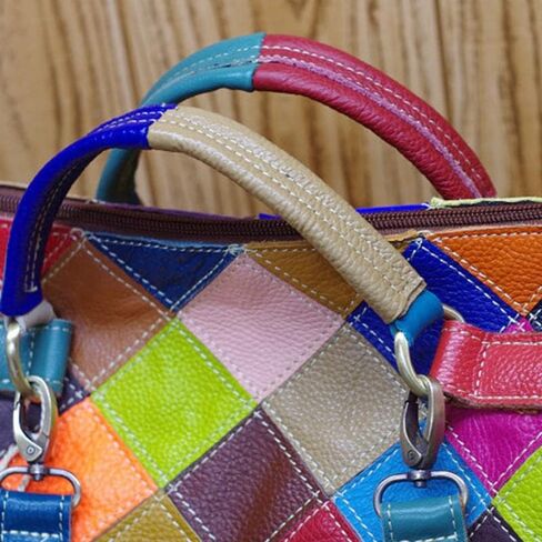 Women's Multicolor Tote Handbag Abstract Design Handbag Genuine Leather Hobo Shoulder Purse in Saudi Arabia