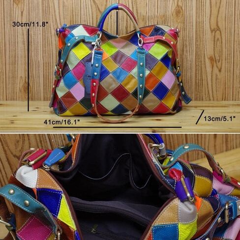 Women's Multicolor Tote Handbag Abstract Design Handbag Genuine Leather Hobo Shoulder Purse in Saudi Arabia