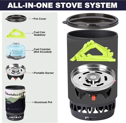1.4L الظهر التخييم موقد نظام الطبخ مع الإشعال بيزو، الموقد المحمولة في الهواء الطلق مع وعاء استقرار مخيم موقد التخييم موقد عدة البروبان، مثالية للمشي لمسافات طويلة الصيد الصيد في حالات الطوارئ in Kuwait